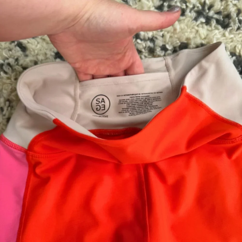 SAGE COLLECTIVE Orange Pink Colorblock Legging Size XS - Picture 9 of 16